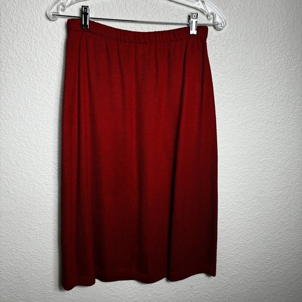 Vintage Red‎ Knit Midi Skirt Elastic Waist Made in USA Acrylic Blend Size 10